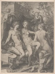 Venus siddende på en seng mellem Bacchus og Ceres, 1600